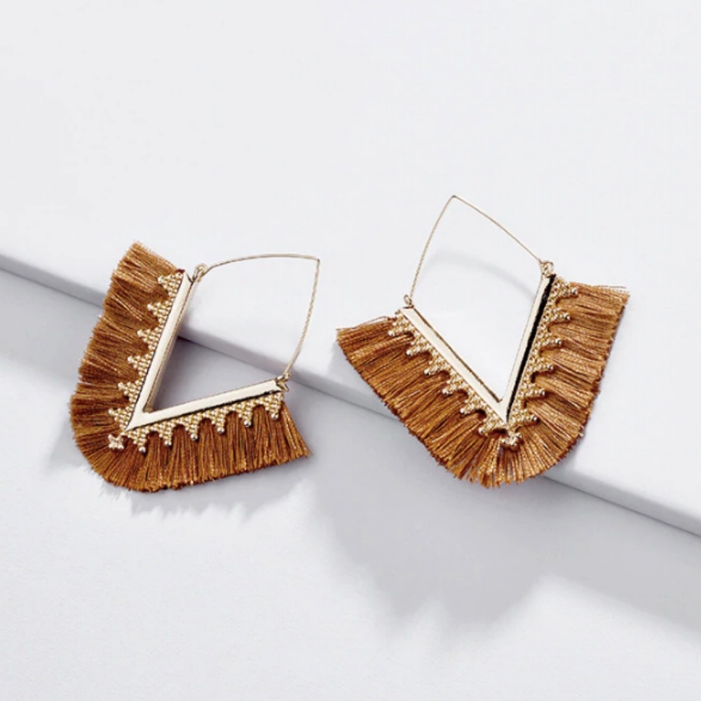 Bohemia Tassel Hoop Triangle Statement Earrings - Picture 1 of 1